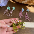 Artificial Crystal Flower Tassel Drop Earrings With Silver Posts Beach Vacation Style view 2