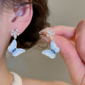 Copper Zircon Butterfly Flower Stud Earrings, Sweet Elegant Light Luxury Style view 4