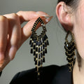 Copper Dark Gothic Zircon Rhombus Tassel Drop Earrings With Silver Pin Posts view 2