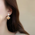 14K Gold Plated Silver Needle Artificial Crystal Rhombus Stud Earrings Minimalist Niche Style view 4