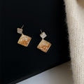 14K Gold Plated Silver Needle Artificial Crystal Rhombus Stud Earrings Minimalist Niche Style view 3