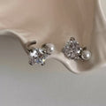 Minimalist Faux Pearl Zircon Square Clip-on Earrings For Women, Geometric No-Piercing Ear Cuffs view 2