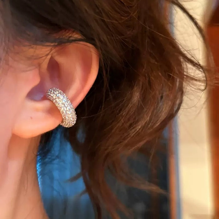 Minimalist Zircon Faux Pearl Round Clip-on Earrings For Women, Light Luxury Geometric Ear Cuffs