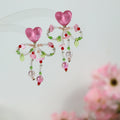 Crystal Bow Heart Clip-on Earrings Sweet Fresh Elegant Beach Vacation Non Pierced Jewelry view 3