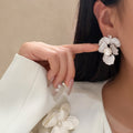 Luxury Floral Zircon Faux Pearl Stud Earrings For Women, European American Statement Style view 2