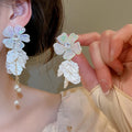 Elegant Faux Pearl Floral Tassel Drop Earrings French Vacation Style Fashion Jewelry view 1