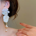 Elegant Faux Pearl Floral Tassel Drop Earrings French Vacation Style Fashion Jewelry view 3