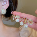 14K Gold Plated Silver Post Zircon Faux Pearl Geometric Minimalist Stud Earrings For Women view 2