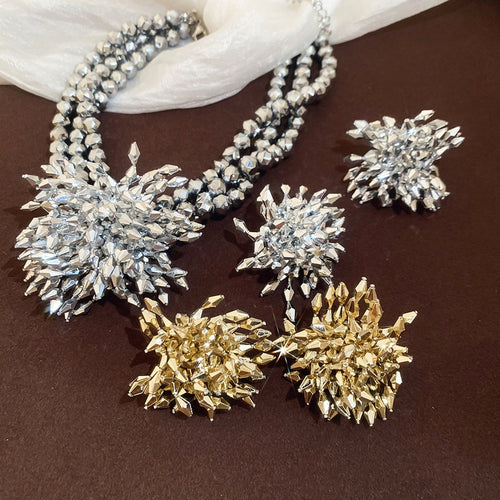 European American Smooth Copper Flower Cluster Earrings And Necklace Jewelry Set For Women