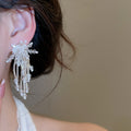 European Style Crystal Flower Tassel Clip-on Earrings For Beach Vacation Elegant Non Pierced Jewelry view 3