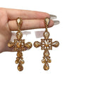 Champagne Zircon Cross Drop Earrings Alloy Geometric Vintage Light Luxury Earrings view 5