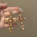 Champagne Zircon Cross Drop Earrings Alloy Geometric Vintage Light Luxury Earrings view 3