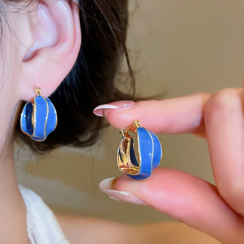 14K Gold Plated Copper Enamel Irregular Round Lucky Cat Geometric Earrings For Women