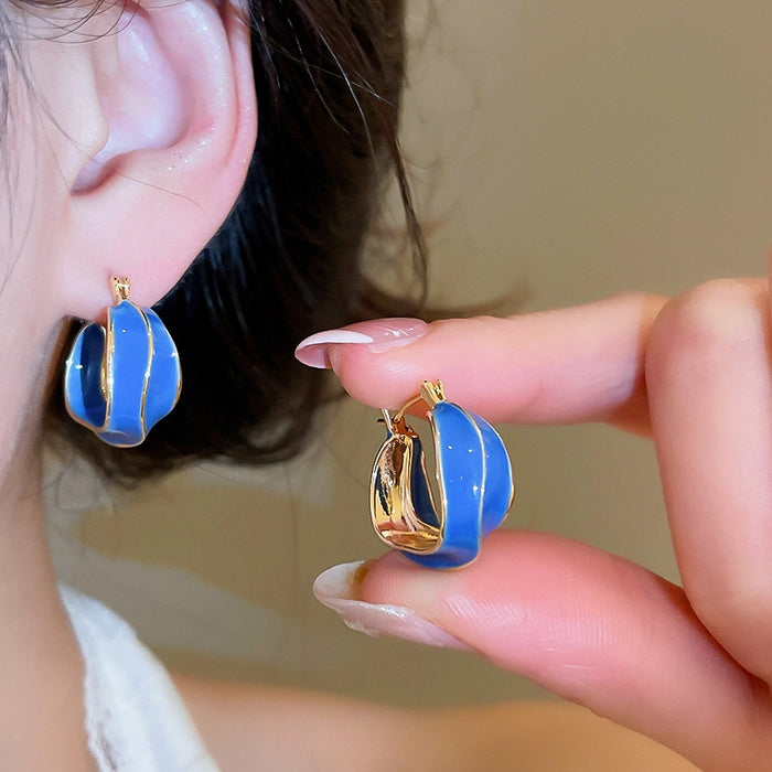 14K Gold Plated Copper Enamel Irregular Round Lucky Cat Geometric Earrings For Women