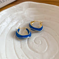 14K Gold Plated Copper Enamel Irregular Round Lucky Cat Geometric Earrings For Women view 4