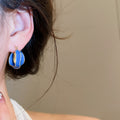 14K Gold Plated Copper Enamel Irregular Round Lucky Cat Geometric Earrings For Women view 3