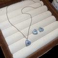 Light Luxury Copper Blue Zircon Heart Stud Earrings And Necklace Jewelry Set For Daily Wear view 2