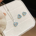 Light Luxury Copper Blue Zircon Heart Stud Earrings And Necklace Jewelry Set For Daily Wear view 4