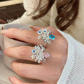 Palace Style Oval Zircon Flower Open Ring For Women view 1