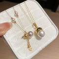 18K Gold Plated Zircon Faux Pearl Necklace, Elegant Old Money Round Geometric Choker for Women view 4