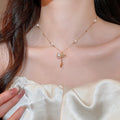 18K Gold Plated Zircon Faux Pearl Necklace, Elegant Old Money Round Geometric Choker for Women view 3