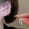 Korean Style Copper Zircon Bow Clip-on Earrings, Elegant No-Piercing Geometric Ear Cuffs view 4