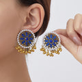 Vintage Ethnic Round Floral Red Rhinestone Faux Pearl Beaded Tassel Bohemian Alloy Stud Earrings view 3