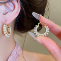 Chic Geometric 14K Gold Plated Silver Post Zircon Round Faux Pearl Stud Earrings For Women view 4