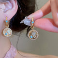 18K Gold Plated Copper Zircon Round Hoop Earrings Vintage Ethnic Geometric Light Luxury Jewelry view 2