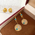 18K Gold Plated Copper Zircon Round Hoop Earrings Vintage Ethnic Geometric Light Luxury Jewelry view 3