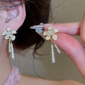 18K Gold Plated Copper Enamel Zircon Flower Stud Earrings With Silver Pins For Women view 3