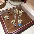18K Gold Plated Copper Enamel Zircon Flower Stud Earrings With Silver Pins For Women view 4