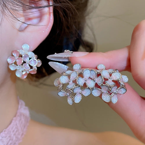 Copper Enamel Flower Stud Earrings Korean Sweet Elegant Light Luxury Floral Ear Jewelry