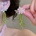 Fresh Floral Artificial Crystal Tassel Drop Earrings With Silver Pins For Beach Vacation Style view 3