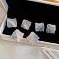 Blue Gradient Faux Crystal Rhombus Stud Earrings With Silver Pins, Elegant Minimalist Modern Jewelry view 2