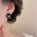French Vintage Faux Pearl Heart Flower Enamel Stud Earrings Jewelry Set With Silver Pins view 4
