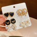 French Vintage Faux Pearl Heart Flower Enamel Stud Earrings Jewelry Set With Silver Pins view 3