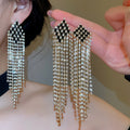 Copper Rhinestone Tassel Drop Earrings, Vintage European Geometric Rhombus Court Style view 1
