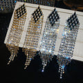 Copper Rhinestone Tassel Drop Earrings, Vintage European Geometric Rhombus Court Style view 2