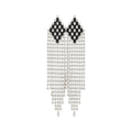 Copper Rhinestone Tassel Drop Earrings, Vintage European Geometric Rhombus Court Style view 5