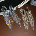 Copper Rhinestone Tassel Drop Earrings, Vintage European Geometric Rhombus Court Style view 4