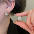 18K Gold Plated Copper C Shape Zircon Hexagon Stud Earrings With Silver Pins view 4