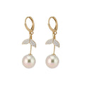 18K Gold Plated Zircon Faux Pearl Fishtail Geometric Earrings For Playful Daily Wear view 5
