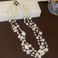 French Vintage Old Money Enamel Flower Faux Pearl Sweater Necklace For Women view 2