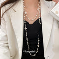 French Vintage Old Money Enamel Flower Faux Pearl Sweater Necklace For Women view 3