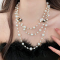 French Vintage Old Money Enamel Flower Faux Pearl Sweater Necklace For Women view 1