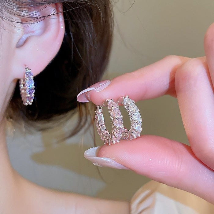 Light Luxury Copper Zircon Round Geometric Huggie Earrings For Women Fashion Designer Style
