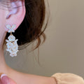 14K Gold Plated Silver Needle Zircon Flower Tassel Faux Pearl Drop Earrings For Women view 3