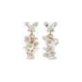 14K Gold Plated Silver Needle Zircon Flower Tassel Faux Pearl Drop Earrings For Women view 5