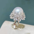 Elegant Faux Pearl Flower Ring For Women Glossy Micro Pave Zircon New Jewelry view 2